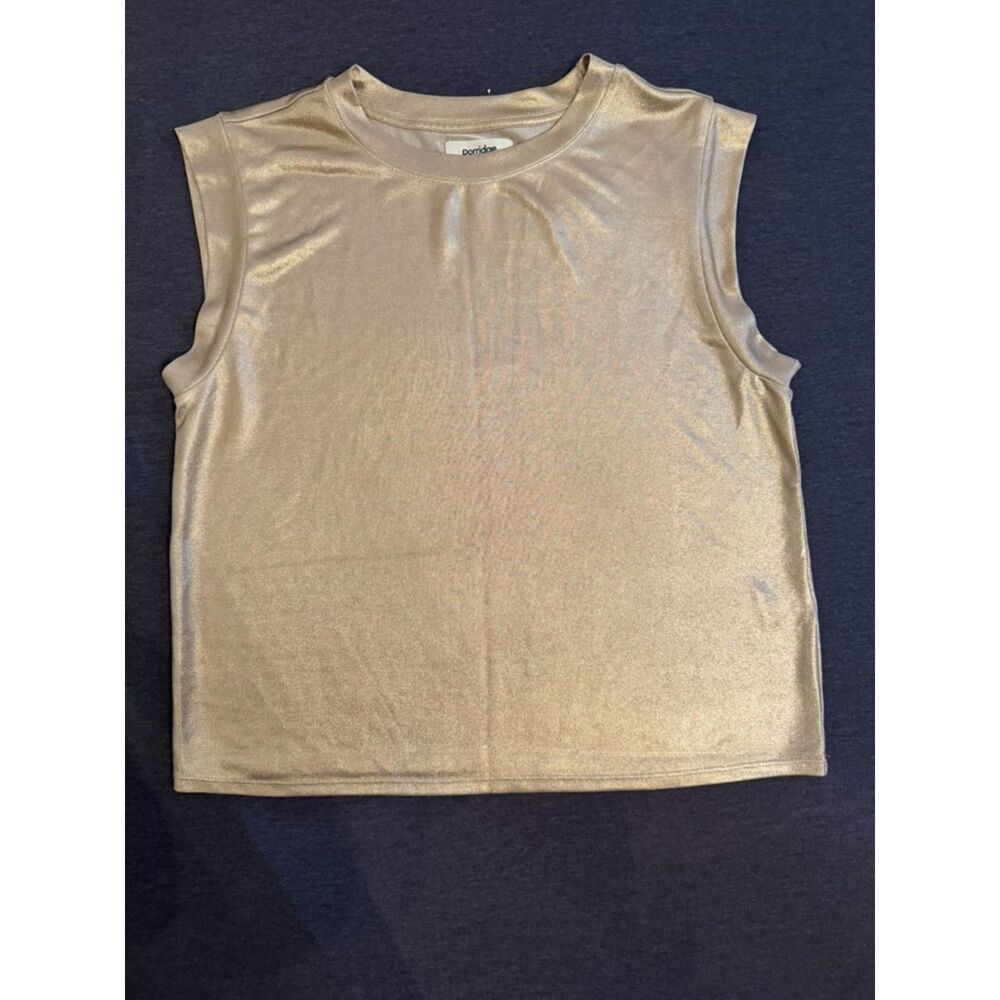 Anthropologie Porridge Gold Metallic Sleeveless Knit Top Medium